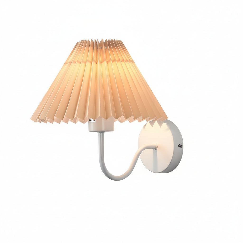 Freyza - LED Wall Sconce Light – Vintage Metallic Armed Pleated Fabric Shade (36x14cm / 14.2x5.5in)