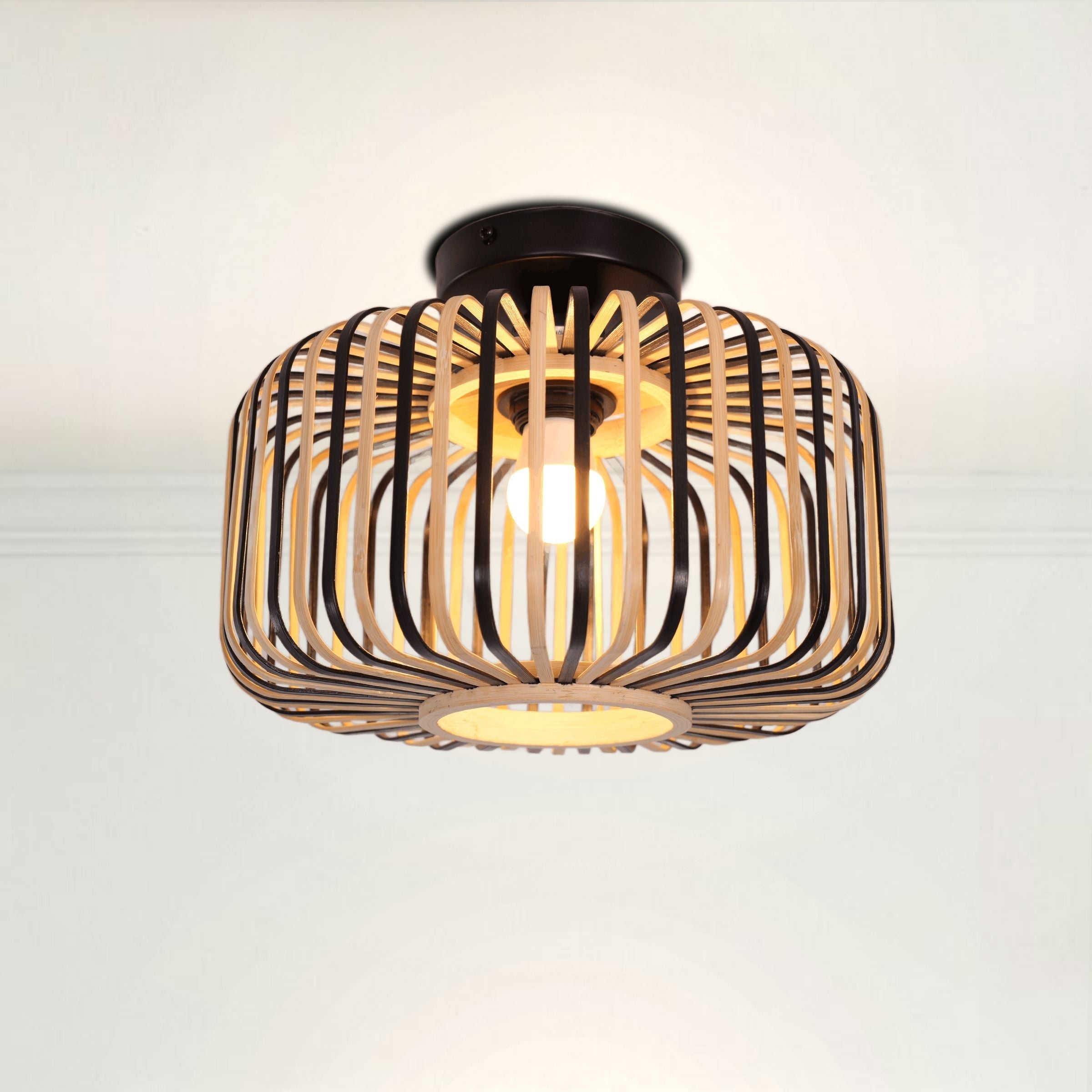 Freyza - Lightsin Black Modern Ceiling Light – Handwoven Bamboo Pendant Light for Living Room, Bedroom & Kitchen
