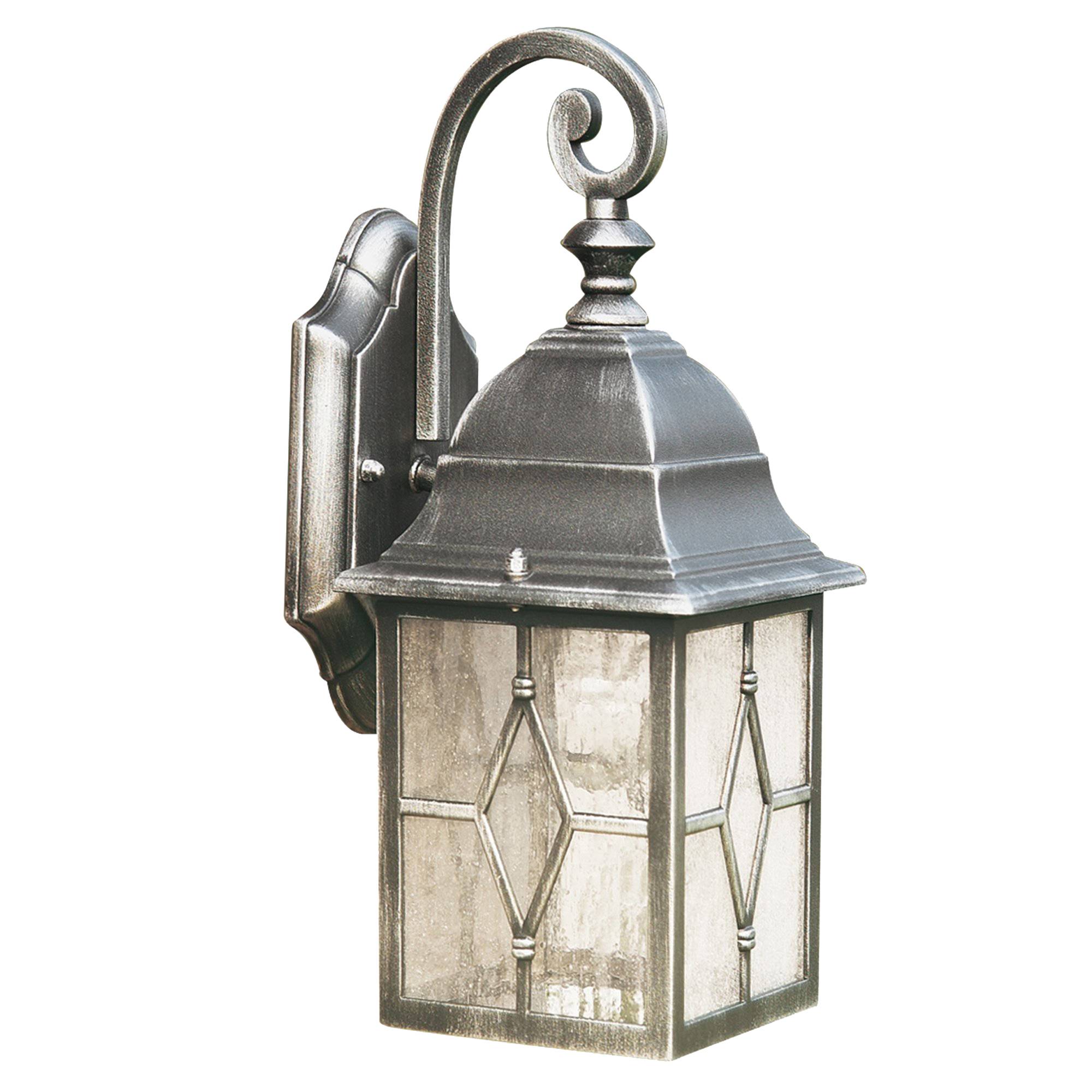 Freyza – Outdoor Wall Light | Black & Silver Cast Aluminium Lantern with Leaded Glass Lantern IP23 Outdoor Fixture