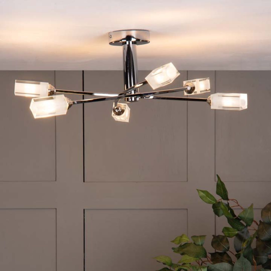 Freyza - Icarus 6 Light Semi Flush Ceiling Light Polished Chrome