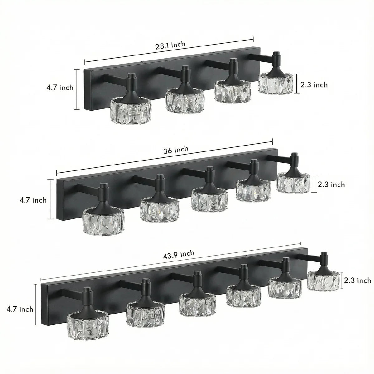 Freyza - Bathroom Vanity Sconce LED 4-6 Light Matte Black Crystal Glass Wall Light