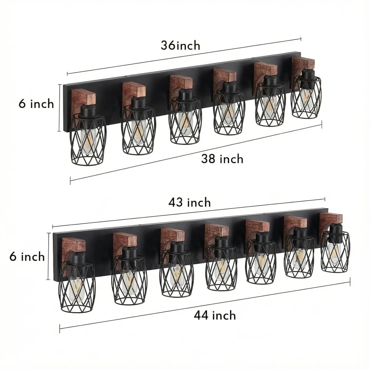 Freyza - Bathroom Vanity Light Industrial Cage Matte Black Walnut Wood 40-110cm
