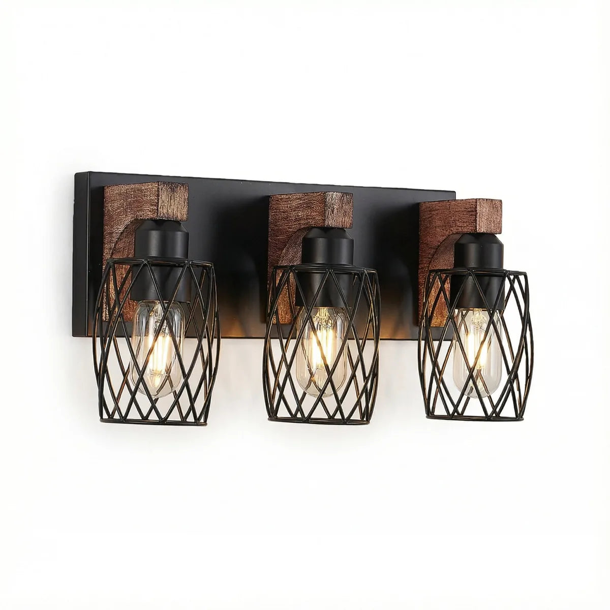 Freyza - Bathroom Vanity Light Industrial Cage Matte Black Walnut Wood 40-110cm