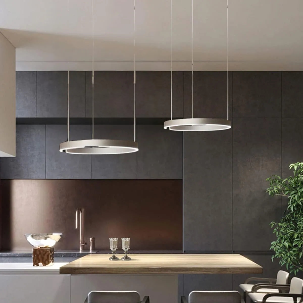 Aurum Collection | Brass Pendant Light with Integrated LED | Sleek Modern Design for Elegant Kitchen Lighting 11