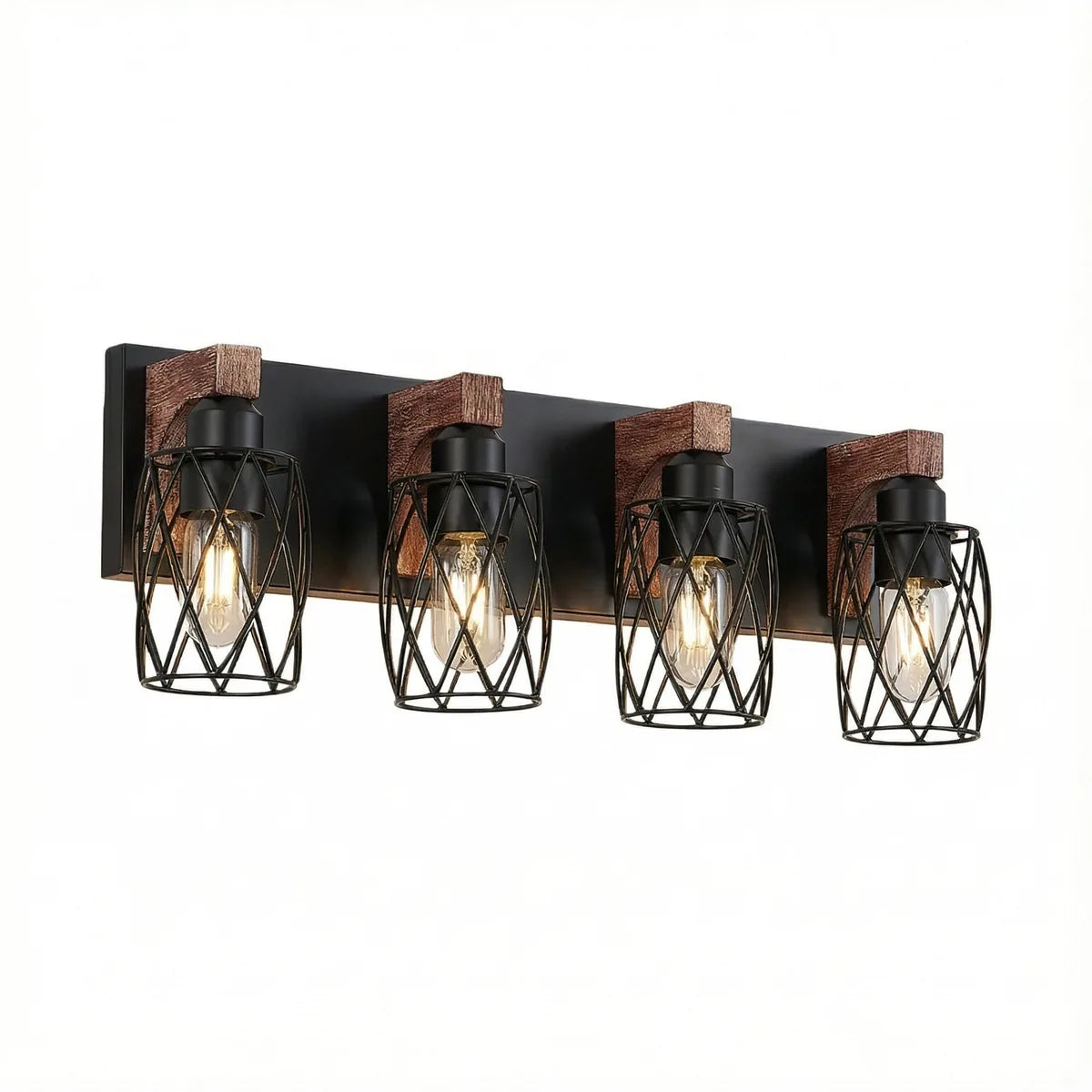 Freyza - Bathroom Vanity Light Industrial Cage Matte Black Walnut Wood 40-110cm