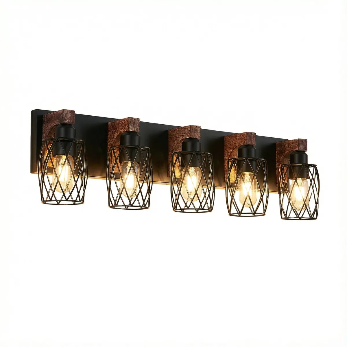 Freyza - Bathroom Vanity Light Industrial Cage Matte Black Walnut Wood 40-110cm