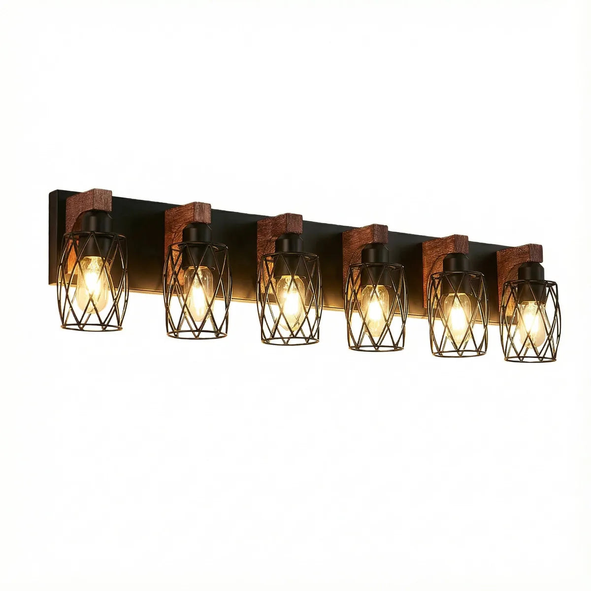 Freyza - Bathroom Vanity Light Industrial Cage Matte Black Walnut Wood 40-110cm