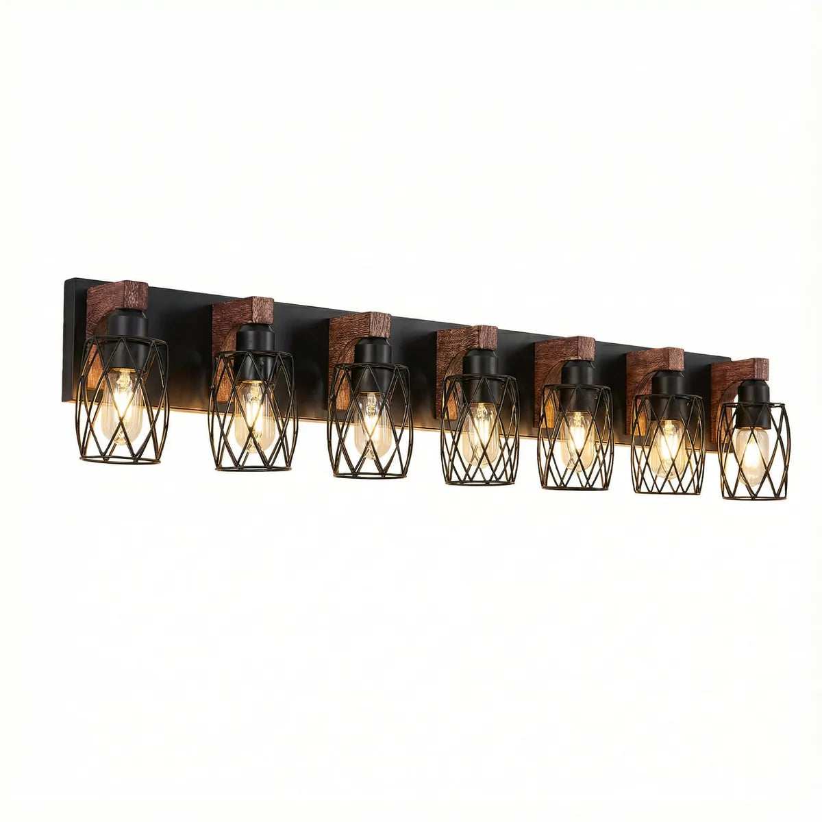 Freyza - Bathroom Vanity Light Industrial Cage Matte Black Walnut Wood 40-110cm