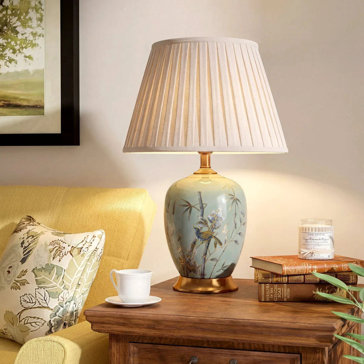 BambooGlow | Elegant Serene Green Ceramic Table Lamp with Dimming Feature 1