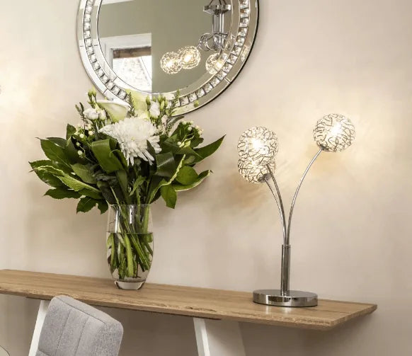 Freyza - 3-Light Chrome Table Lamp 47cm | Luxurious Crystal Bead Cluster Design | Elegant Modern Statement Lighting for Living Room & Bedroom