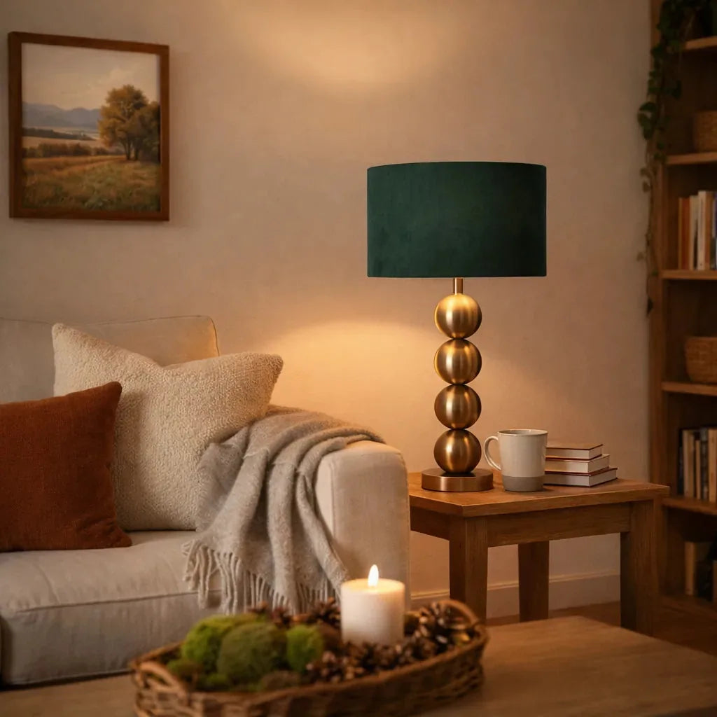 AilaBrass | Elegant Antique Brass Table Lamp with Velour Shade 1