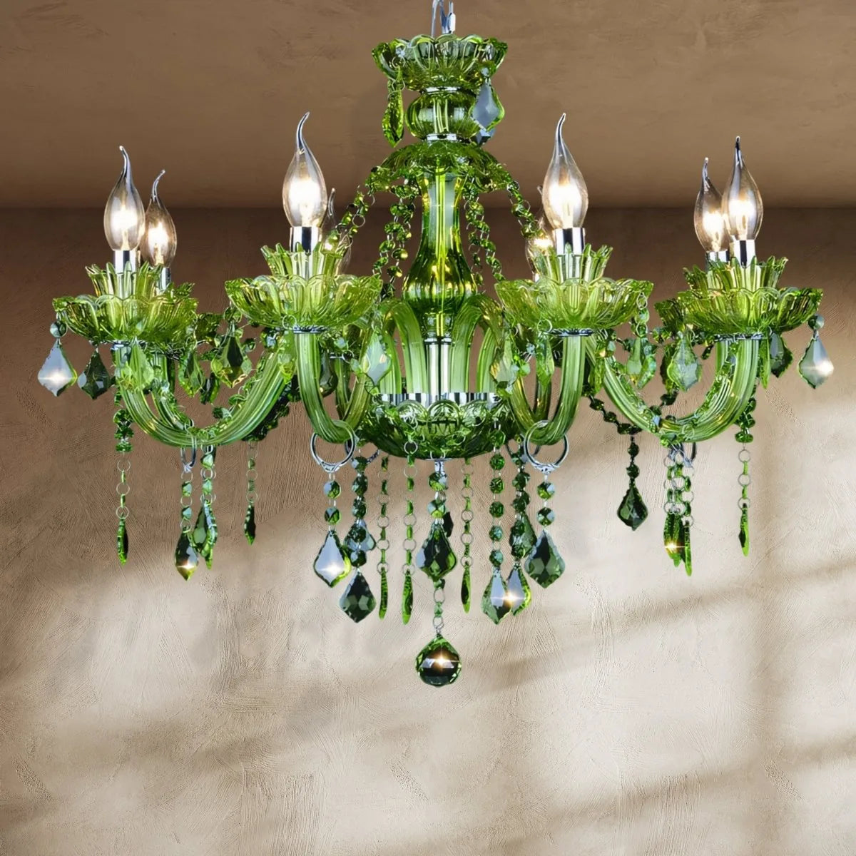 Freyza - Brigitte | Elegant Cascading Green Crystal Chandelier