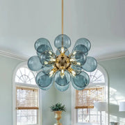 Freyza -  Contemporary Glass Chandelier with 18 Lights & Adjustable Height | Stylish Blue Bubble Design for Elegant Spaces