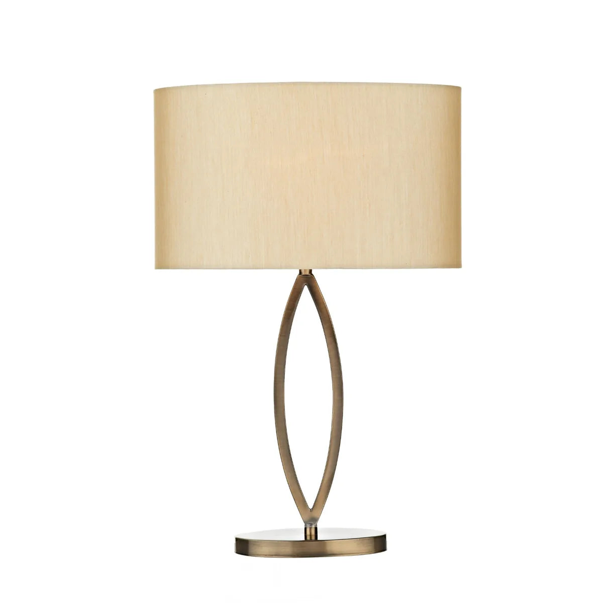 Freyza - 55cm Table Lamp Antique Brass | Traditional Cut-Out Oval Base Design | Warm Golden Fabric Shade for Living Room & Bedroom