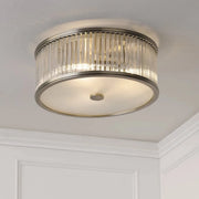 Sutton | 2-Light Flush Mount Light Fixture with Ribbed Glass Shades | Antique Brass Finish for Industrial Elegance 0