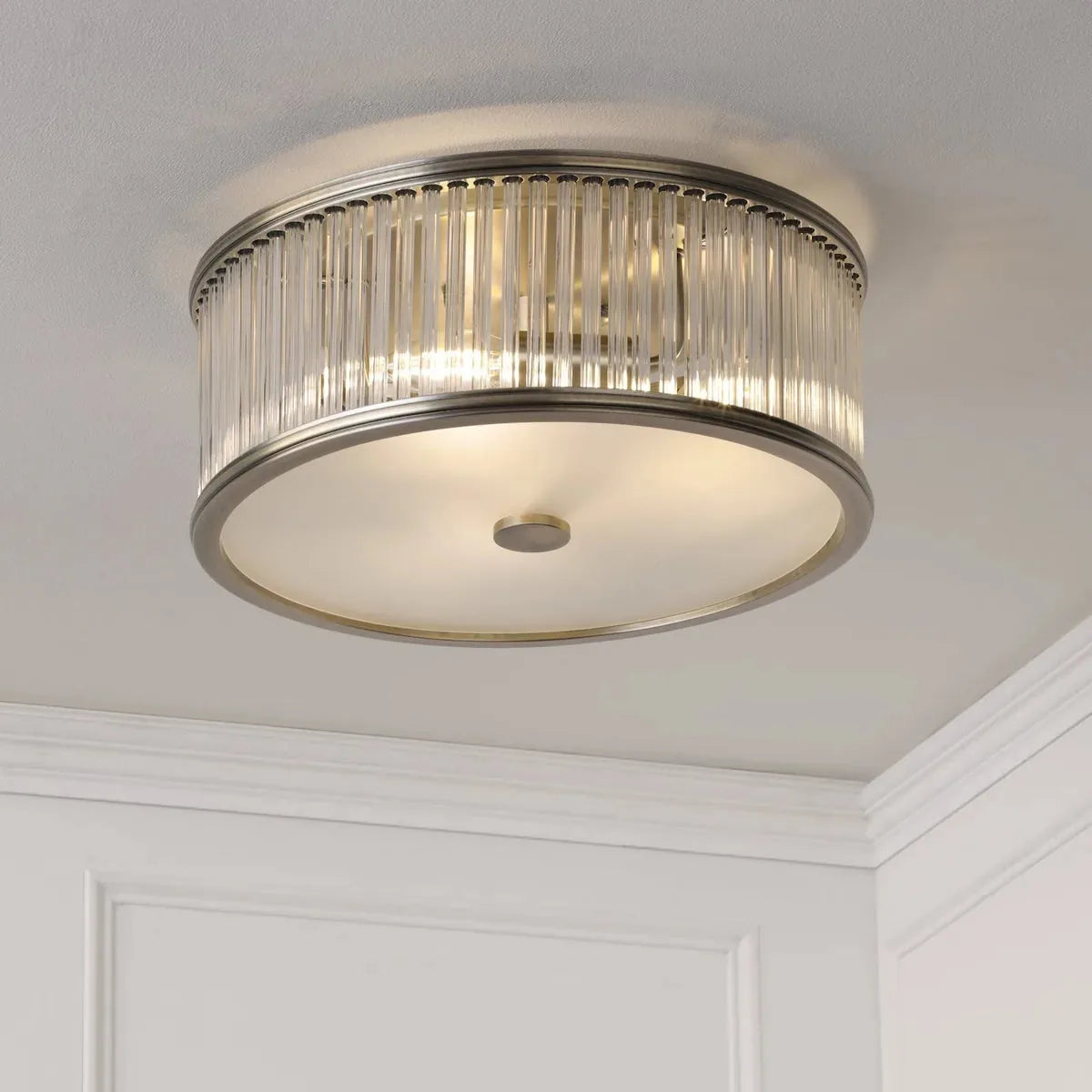 Sutton | 2-Light Flush Mount Light Fixture with Ribbed Glass Shades | Antique Brass Finish for Industrial Elegance 0