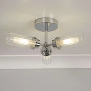 Freyza - Bathroom Ceiling Flush Light | 3-Light Chrome Fixture with Ridged Glass Shades | IP44 Rated Modern Lighting for Damp Environments
