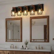 Freyza - Bathroom Vanity Light Industrial Cage Matte Black Walnut Wood 40-110cm