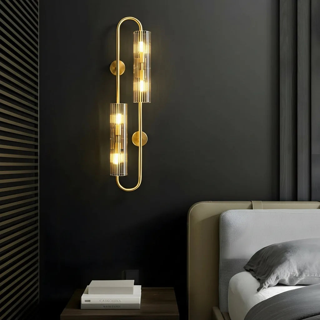 Freyza - Brass Wall Sconce – Modern 4-Light Oval Clear Glass Gold Vanity (G9 E12 & 60x30cm)