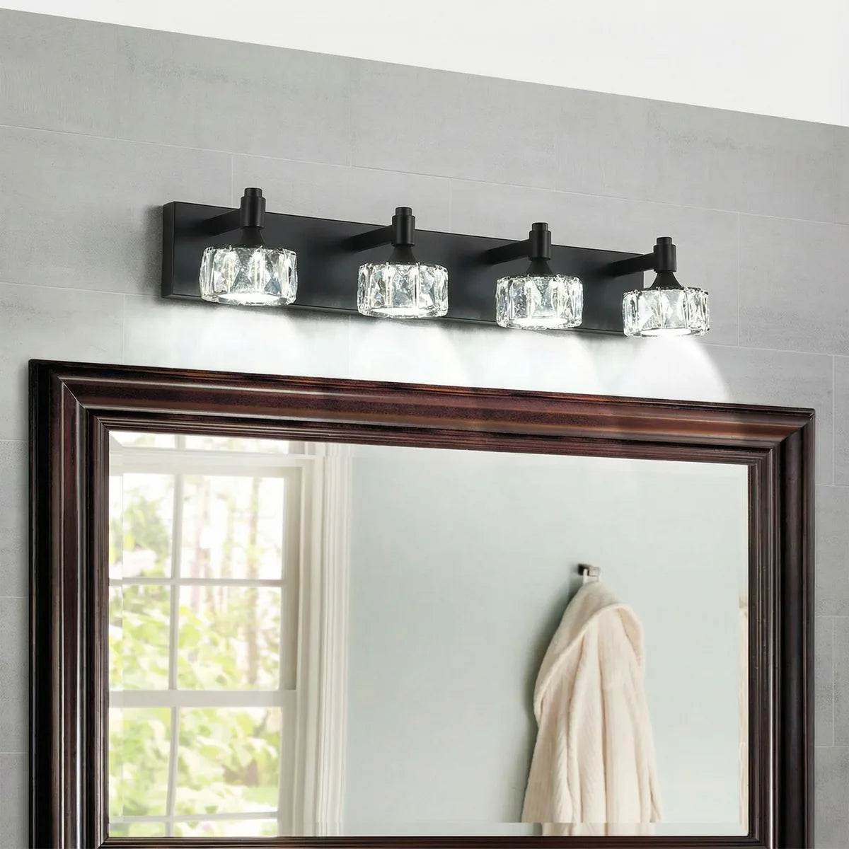 Freyza - Bathroom Vanity Sconce LED 4-6 Light Matte Black Crystal Glass Wall Light