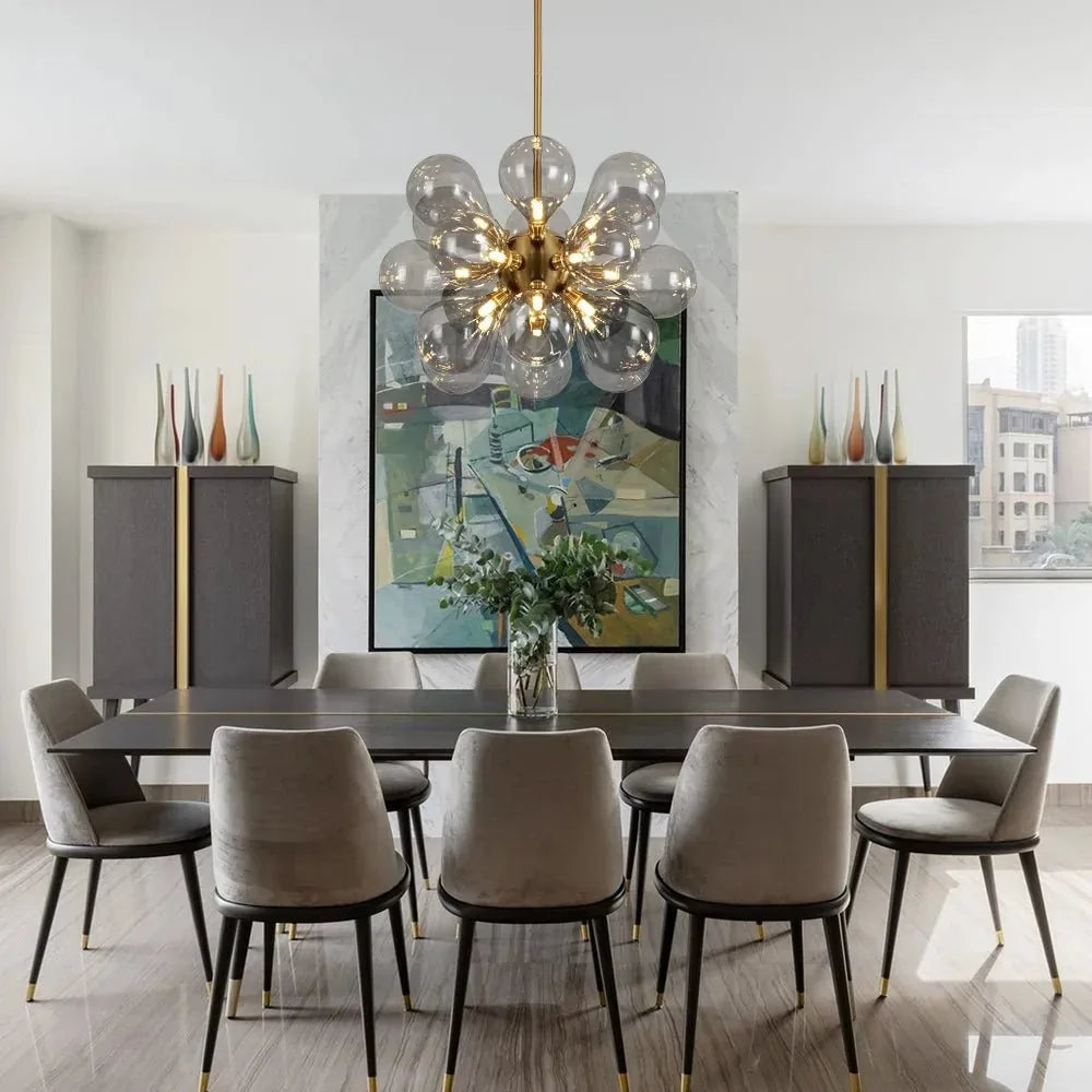 Freyza - 18-Light Bubble Chandelier with Adjustable Height | Elegant Gray Glass Design for Contemporary Dining Spaces