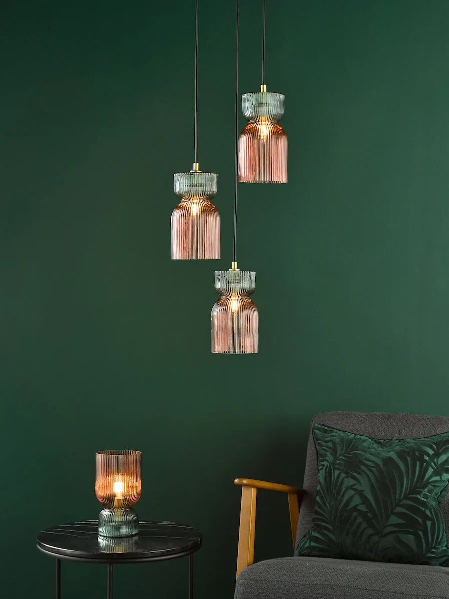 Rhubarb Collection | 3-Light Cluster Pendant with Ribbed Glass Design | Vibrant Lighting for Modern Spaces 1