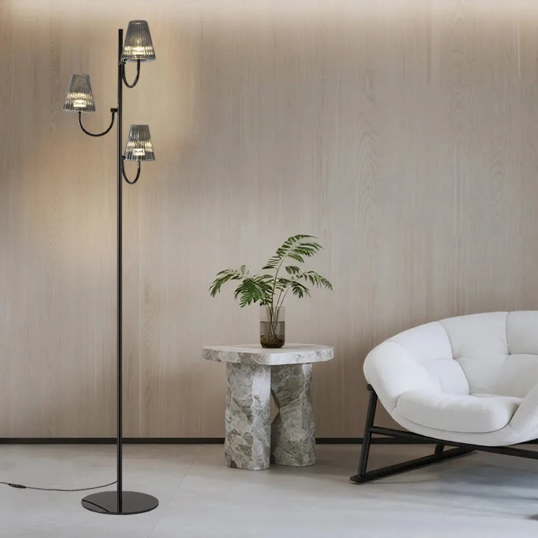 AluminaGlow | Modern Black Three-Light Standing Floor Lamp 0
