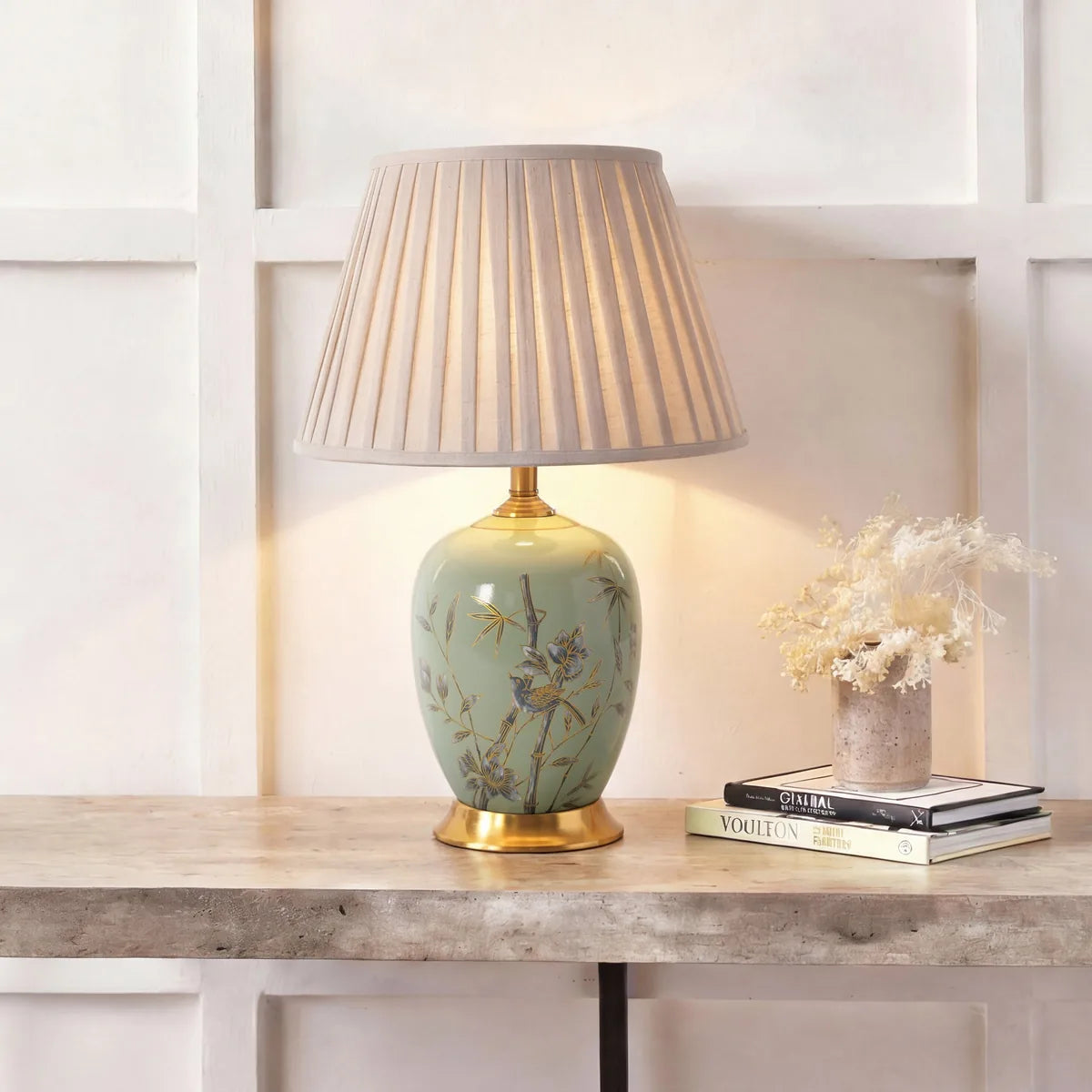 BambooGlow | Elegant Serene Green Ceramic Table Lamp with Dimming Feature 2