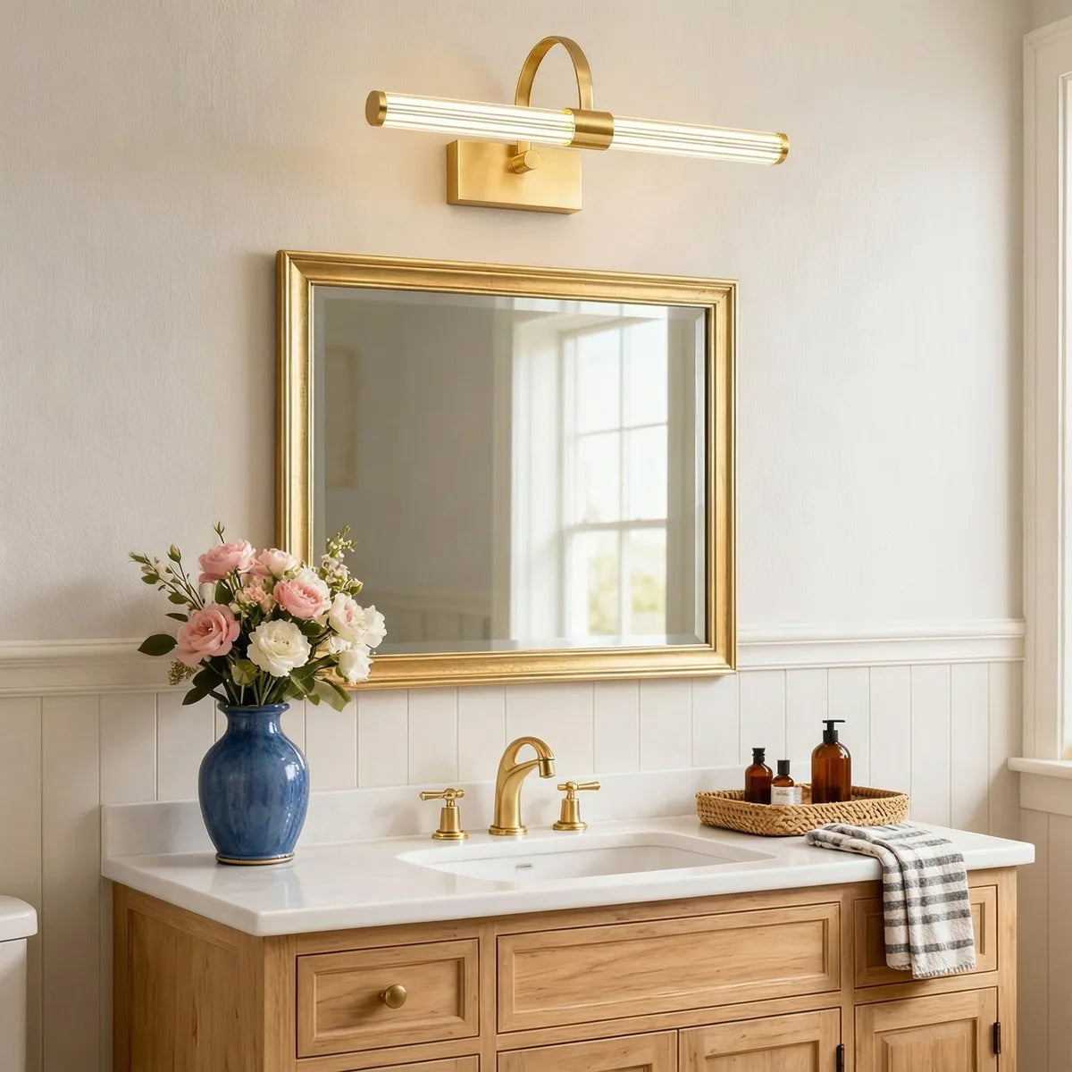 Freyza - Bathroom Vanity Light Ribbed Glass Linear Copper LED 45-73cm
