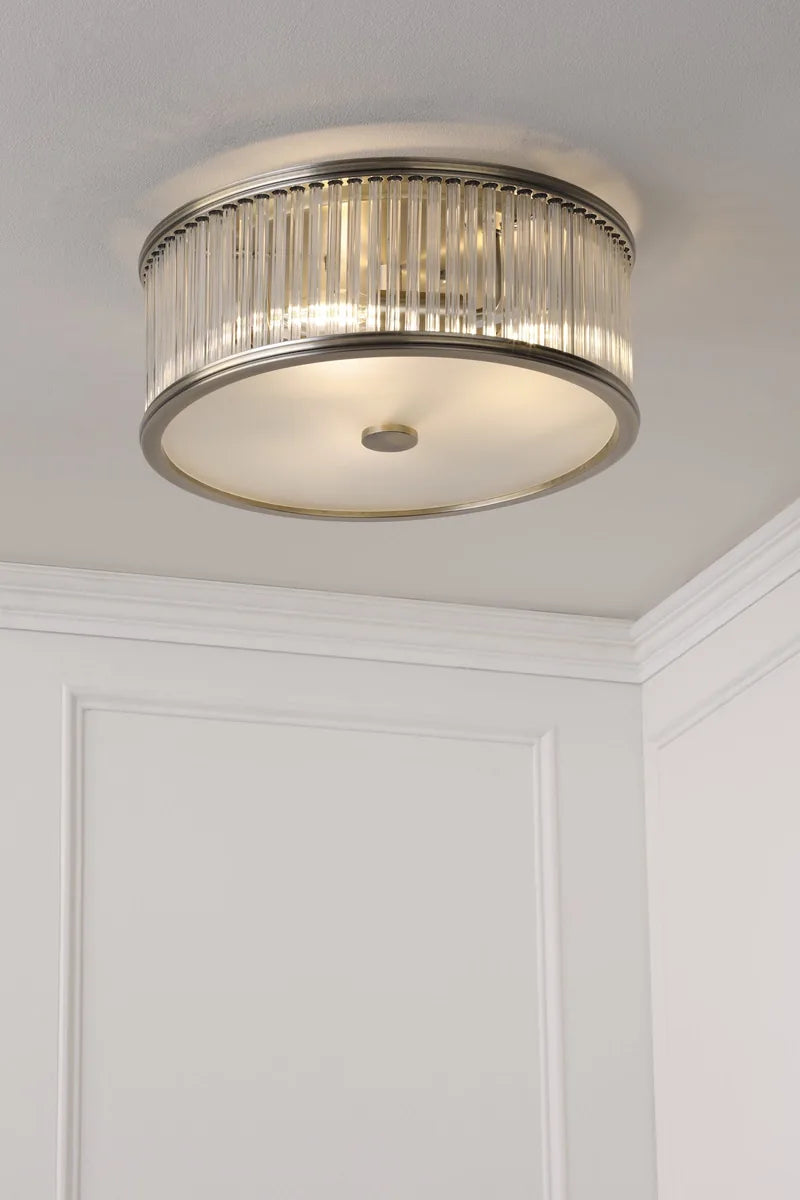 Sutton | 2-Light Flush Mount Light Fixture with Ribbed Glass Shades | Antique Brass Finish for Industrial Elegance 1