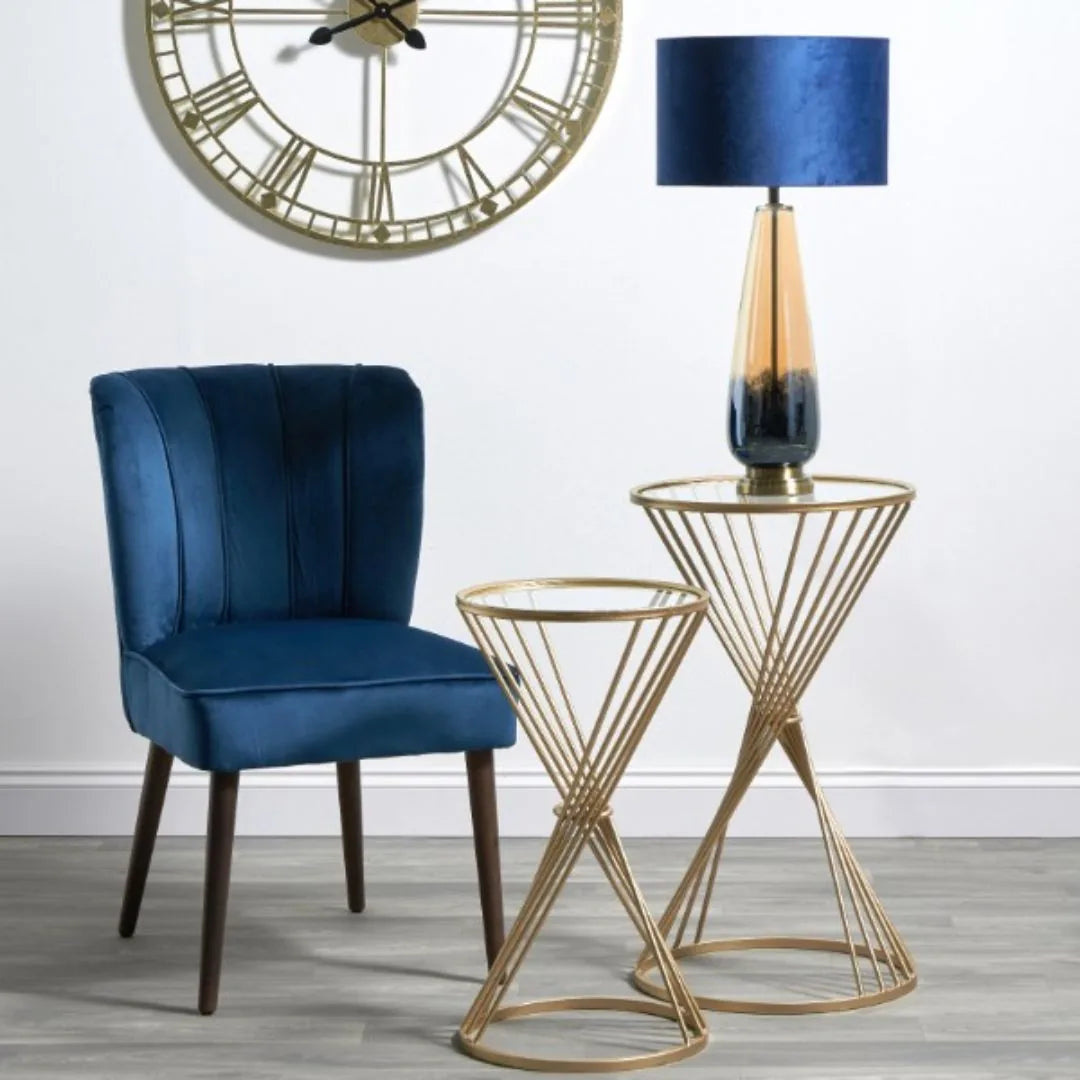 Freyza - Blue Glass Table Lamp | Ombre Metallic Base with Royal Blue Velvet Shade | Modern Statement Lighting for Living Room & Bedroom