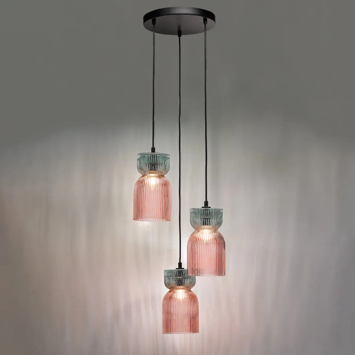 Rhubarb Collection | 3-Light Cluster Pendant with Ribbed Glass Design | Vibrant Lighting for Modern Spaces 2