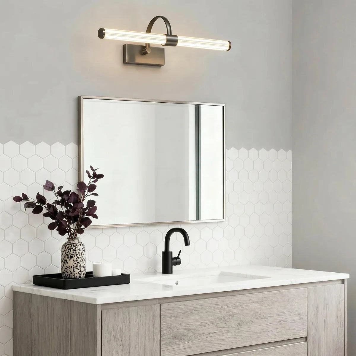 Freyza - Bathroom Vanity Light Ribbed Glass Linear Copper LED 45-73cm