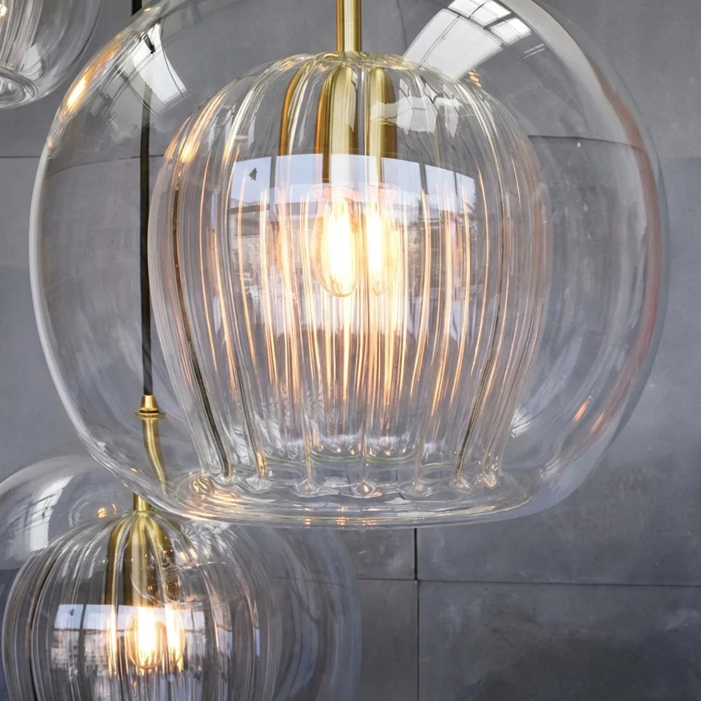 Freyza | Chic Double Glass Globe Pendant Light with Fluted Shade