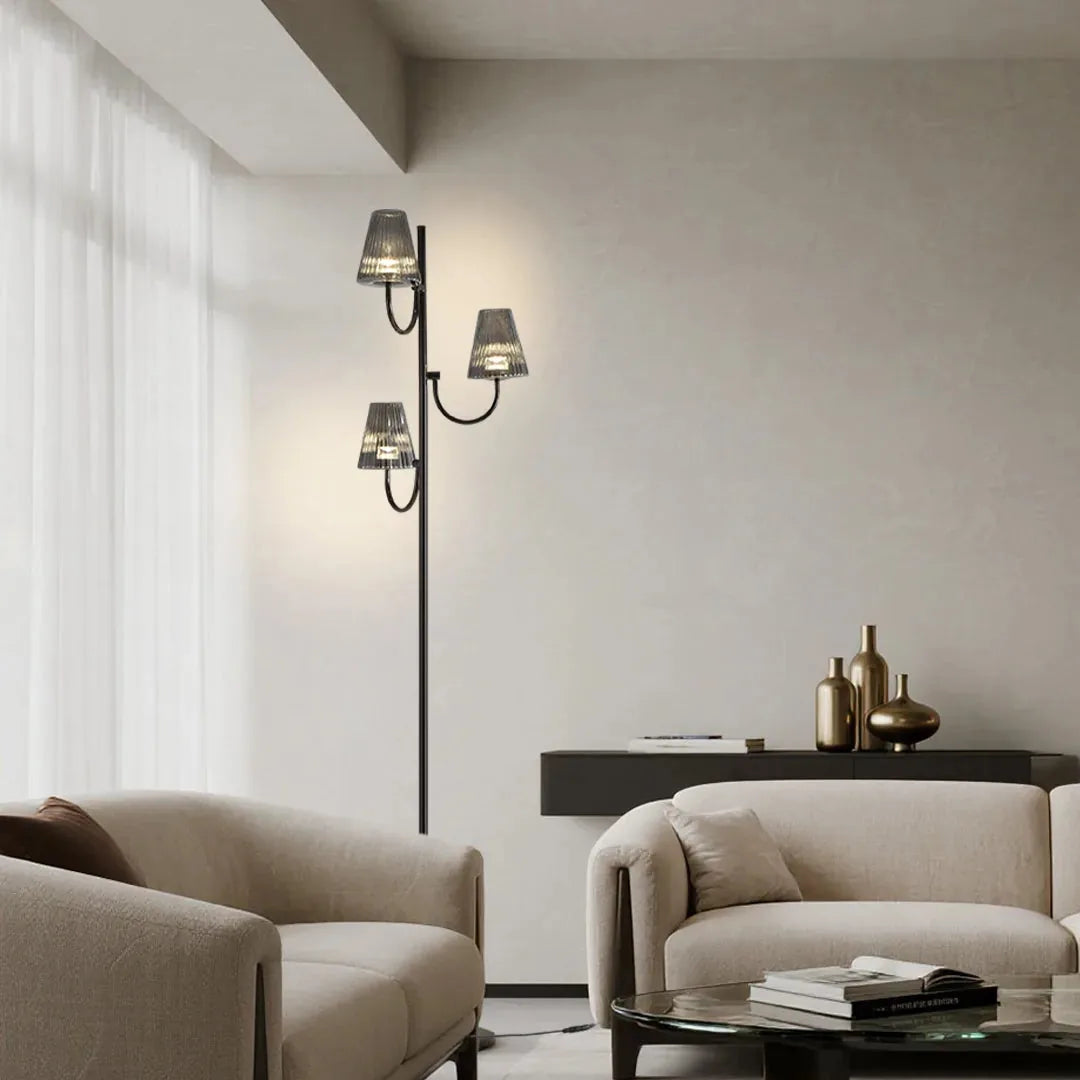 AluminaGlow | Modern Black Three-Light Standing Floor Lamp 1