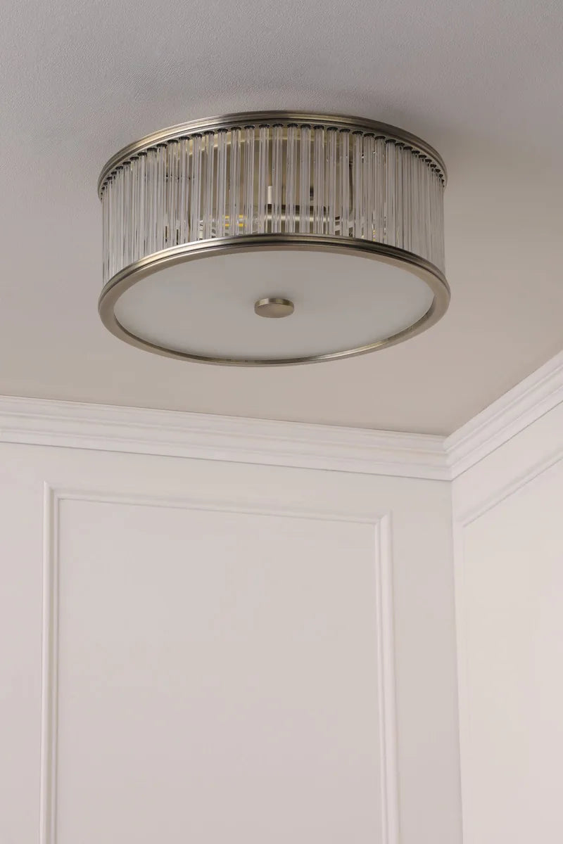 Sutton | 2-Light Flush Mount Light Fixture with Ribbed Glass Shades | Antique Brass Finish for Industrial Elegance 2
