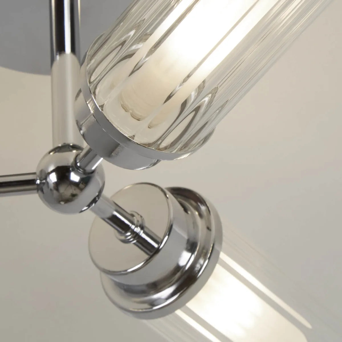 Freyza - Bathroom Ceiling Flush Light | 3-Light Chrome Fixture with Ridged Glass Shades | IP44 Rated Modern Lighting for Damp Environments