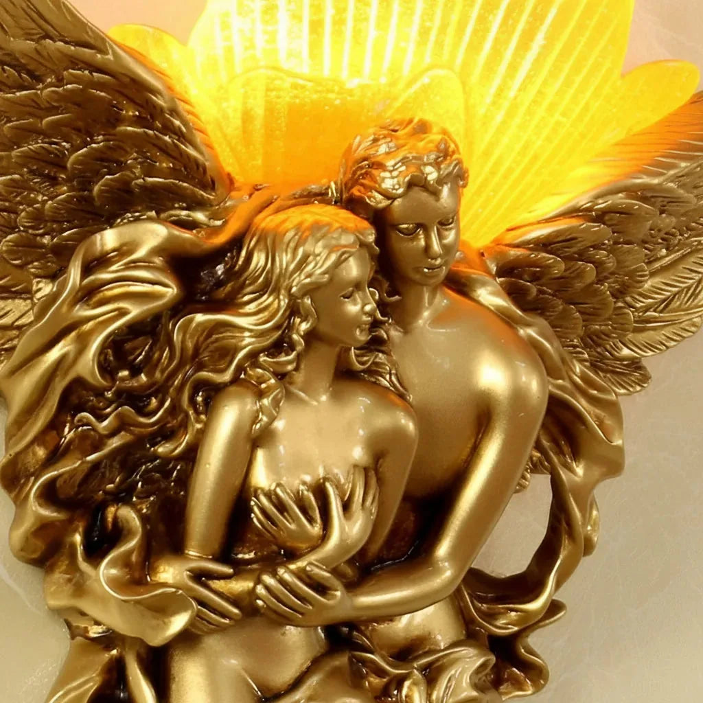 Freyza - Angel Wall Sconce – 3D Art Sculpture Retro Gold Resin Glass E27 (24x37cm)