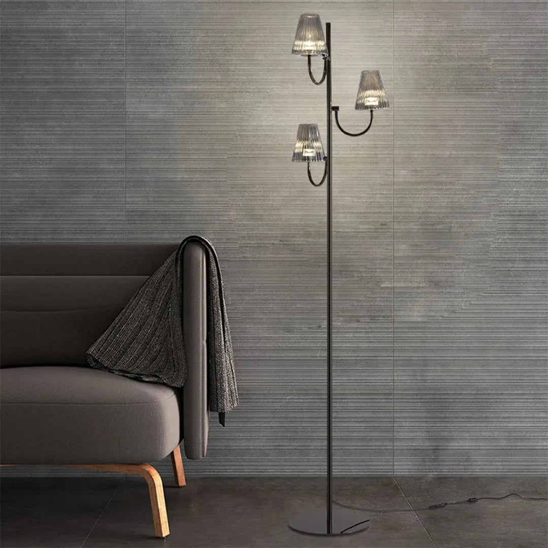 AluminaGlow | Modern Black Three-Light Standing Floor Lamp 2