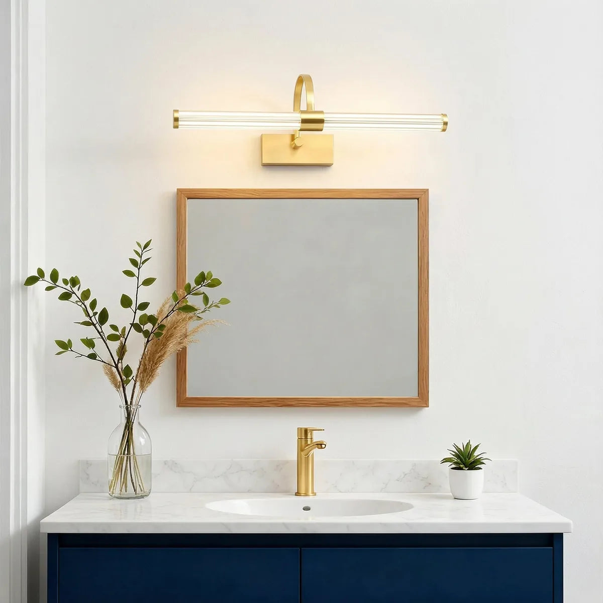 Freyza - Bathroom Vanity Light Ribbed Glass Linear Copper LED 45-73cm