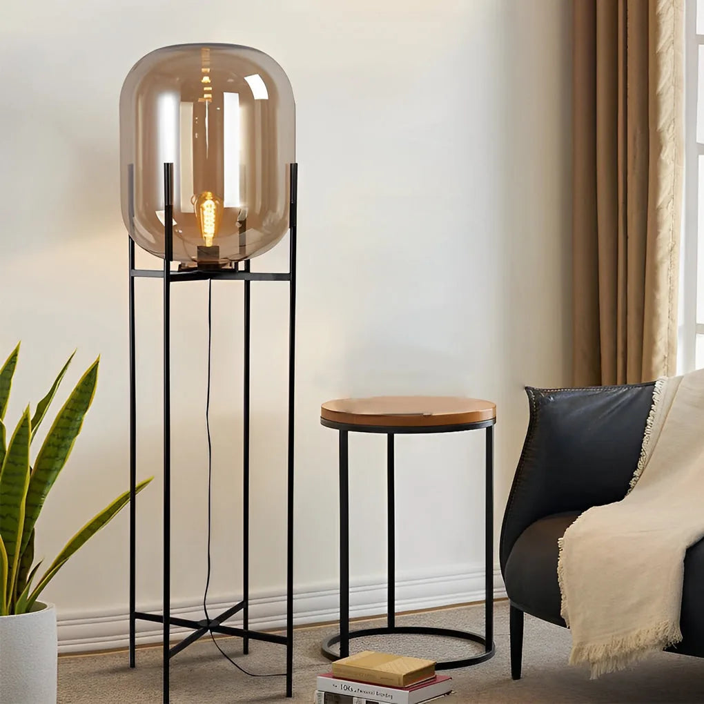 Bubbluxe | Modern Black Floor Lamp with Hand-Blown Glass Shade 3