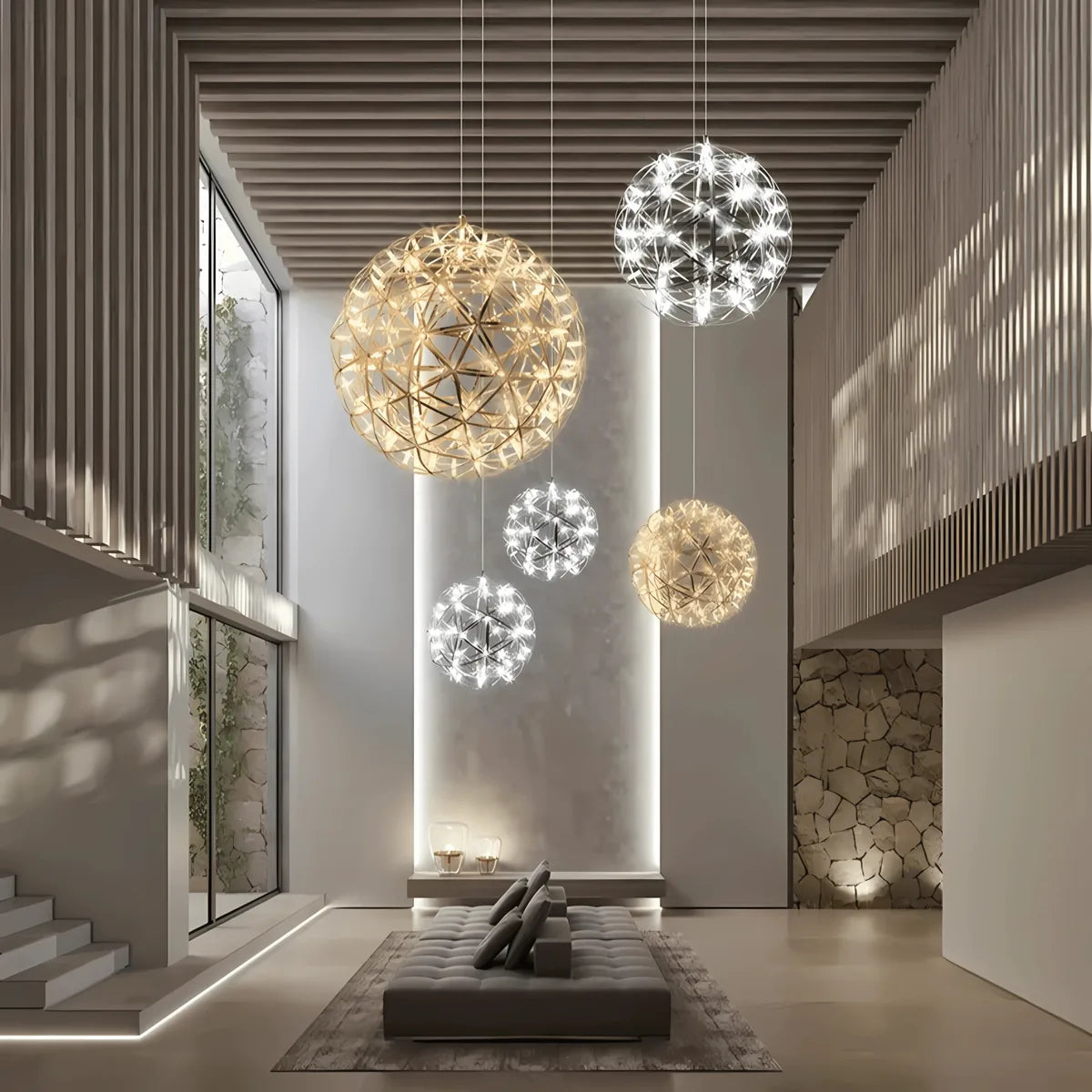 Freyza - CelestialGlow | Elegant Chrome Gold Starburst Pendant Light