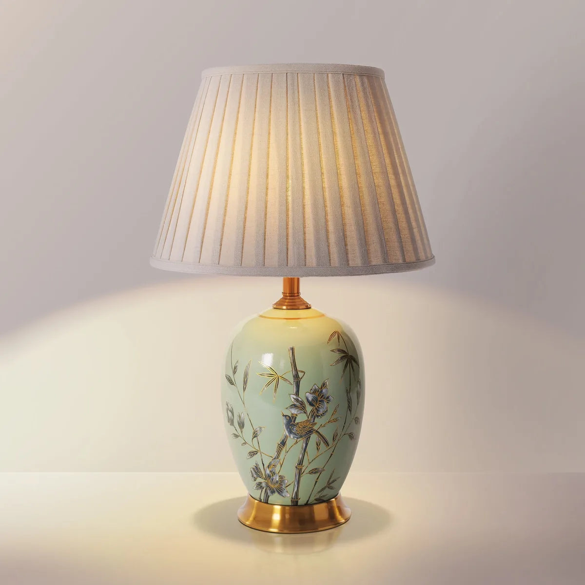 BambooGlow | Elegant Serene Green Ceramic Table Lamp with Dimming Feature 4