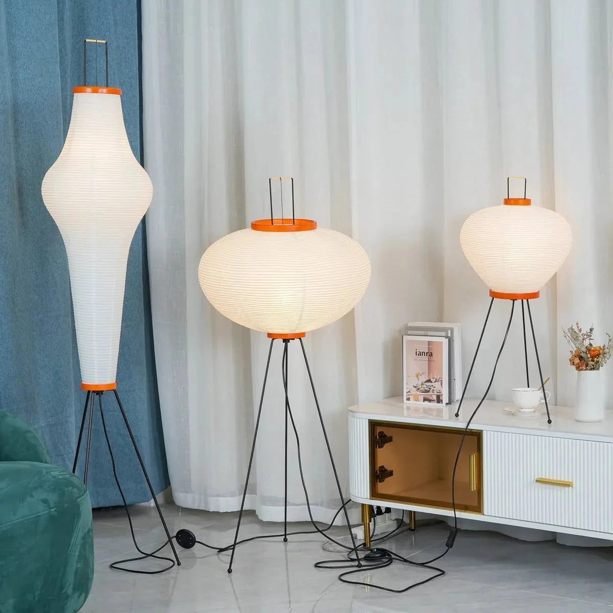 Artisan Light Sculptures | Modern Floor Lamp with Unique Washi Design | Elegant Lighting for Living Room Decor 2
