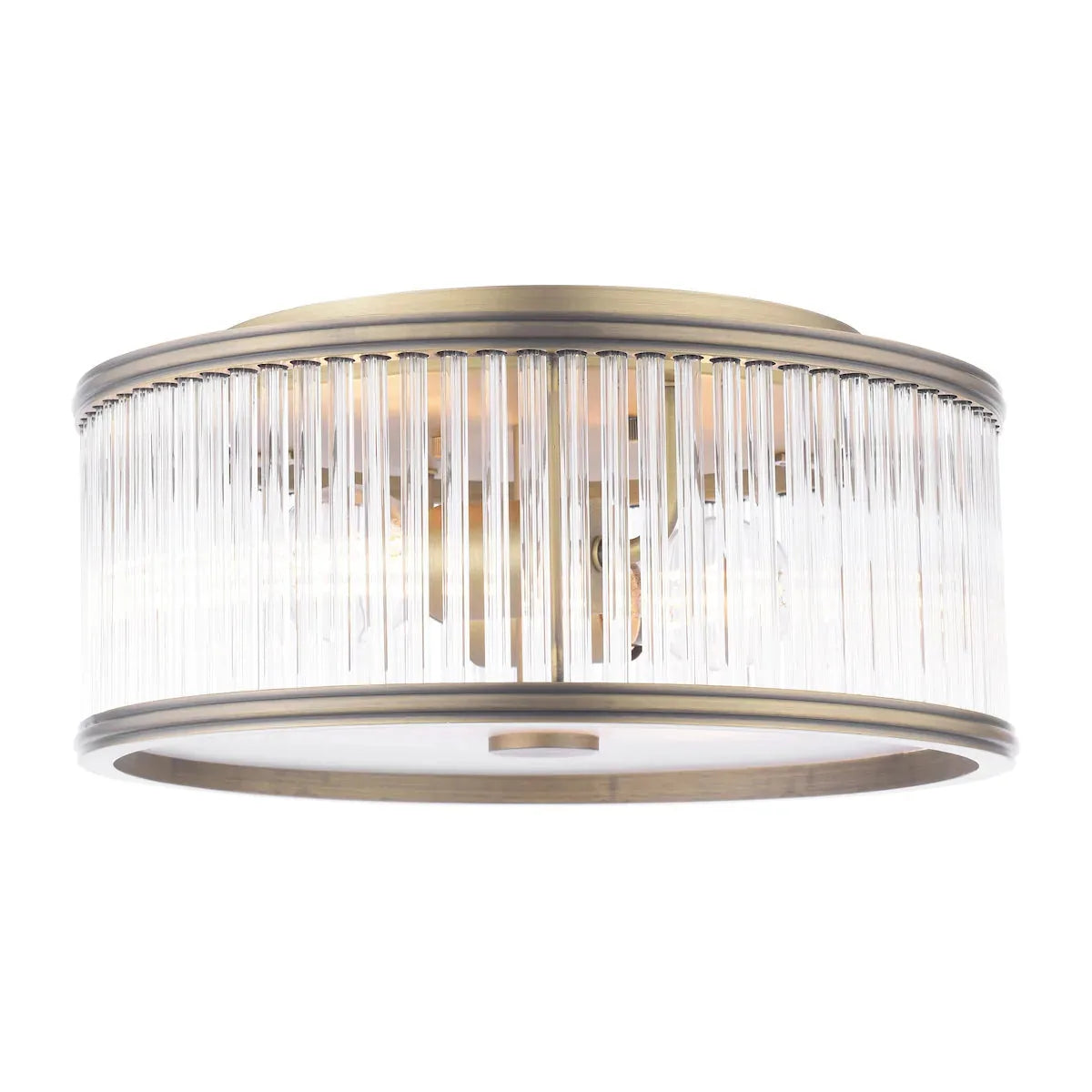Sutton | 2-Light Flush Mount Light Fixture with Ribbed Glass Shades | Antique Brass Finish for Industrial Elegance 3