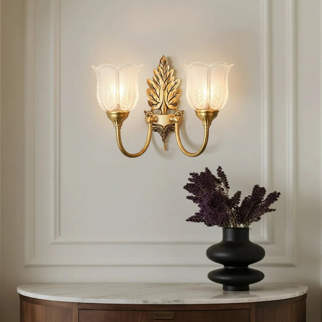 Freyza - Brass Wall Sconce – American Vintage Bud Glass (E14 LED & 29-30cm)