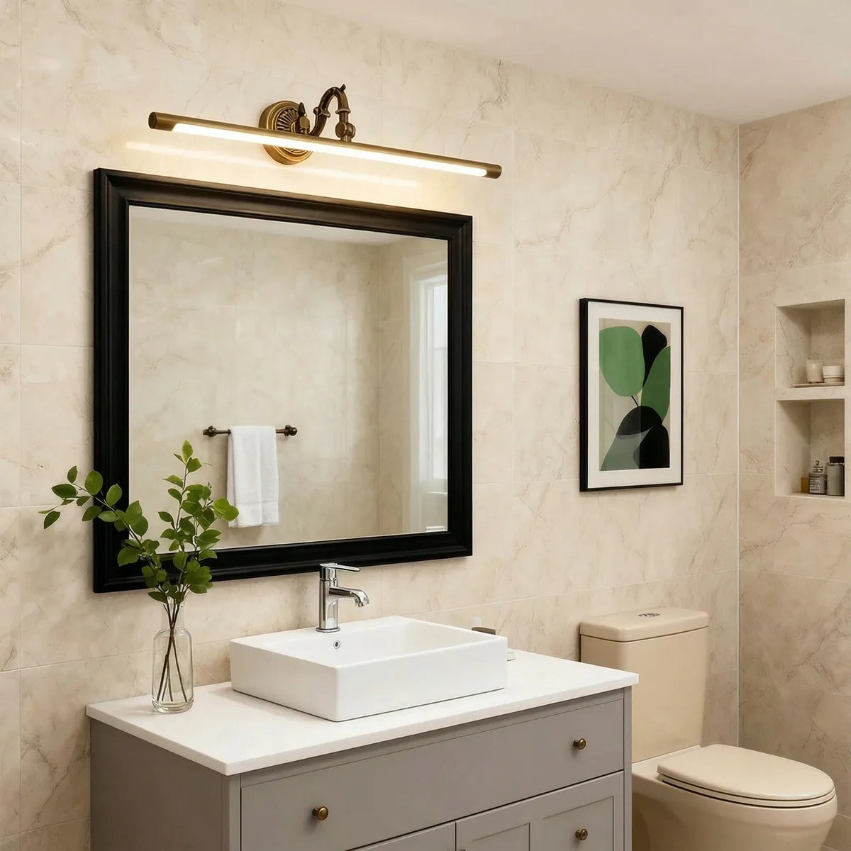 Freyza - Bathroom Mirror Light LED European Style Antique Brass 45-75cm