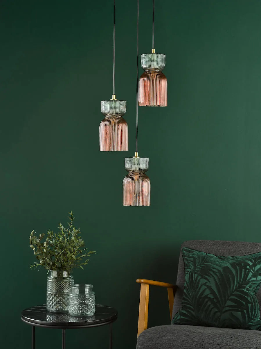 Rhubarb Collection | 3-Light Cluster Pendant with Ribbed Glass Design | Vibrant Lighting for Modern Spaces 3