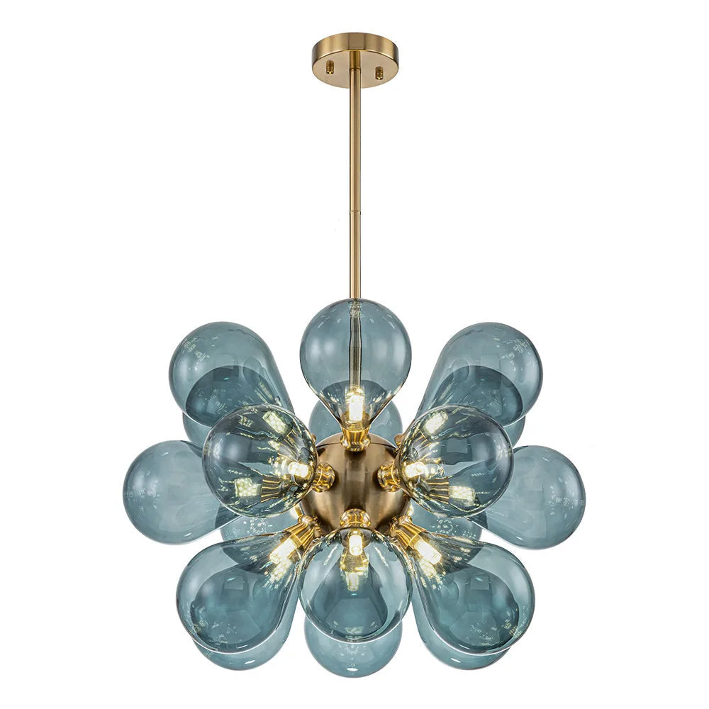 Freyza -  Contemporary Glass Chandelier with 18 Lights & Adjustable Height | Stylish Blue Bubble Design for Elegant Spaces