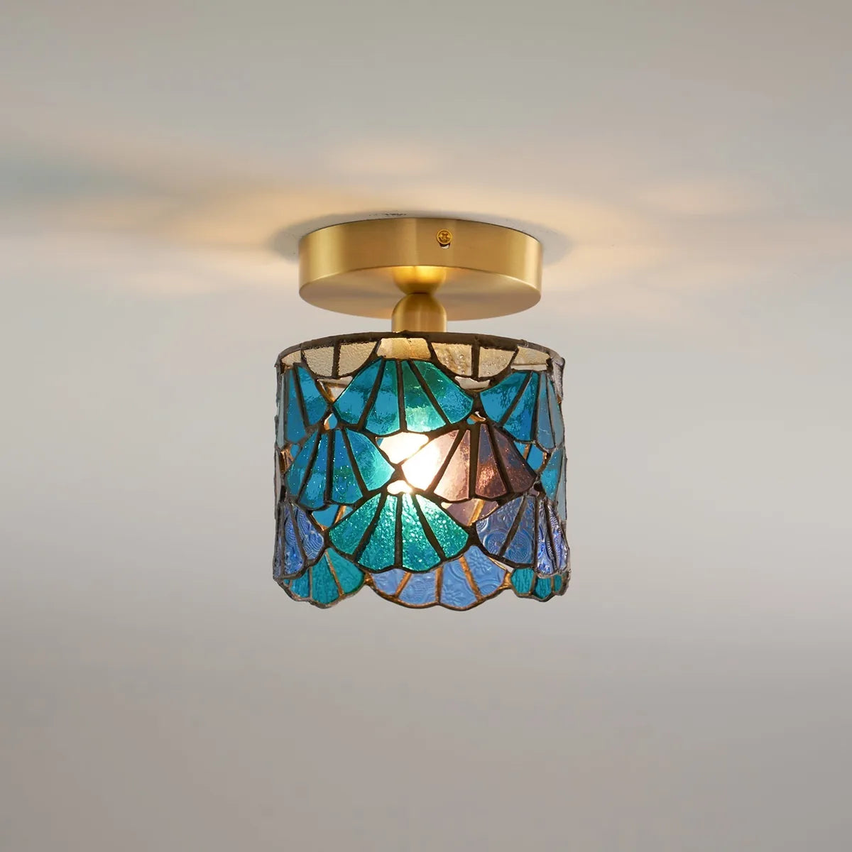 Tiffany Ceiling Light Fixture with Handmade Mosaic Glass | Dimmable Design for Warm Bathroom Ambiance 3